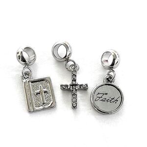 Silver Bible Faith Cross Charm Set